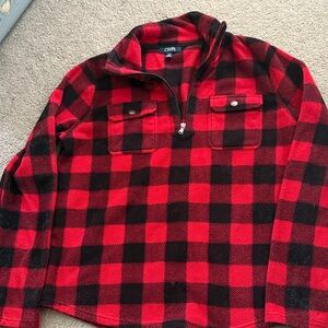 Red and Black Plaid Fleece quarter zip